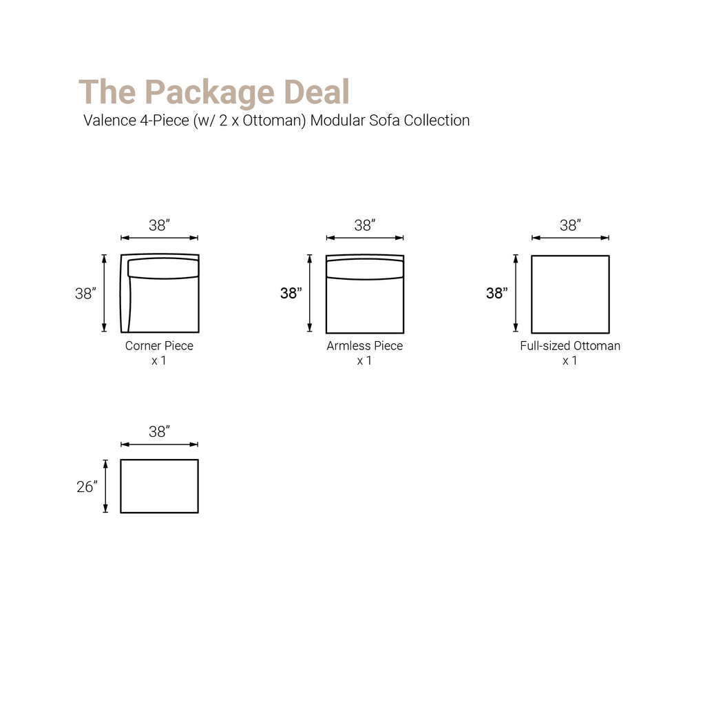 Valence 4 Piece (Incl. 2 Ottoman) Modular Sofa Set