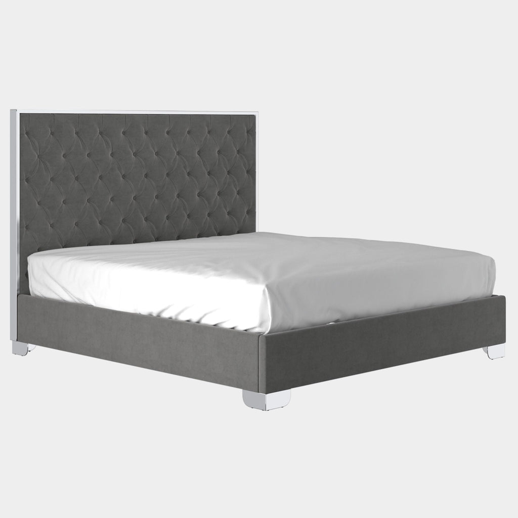 Lucille 78" King Bed in Grey and Silver