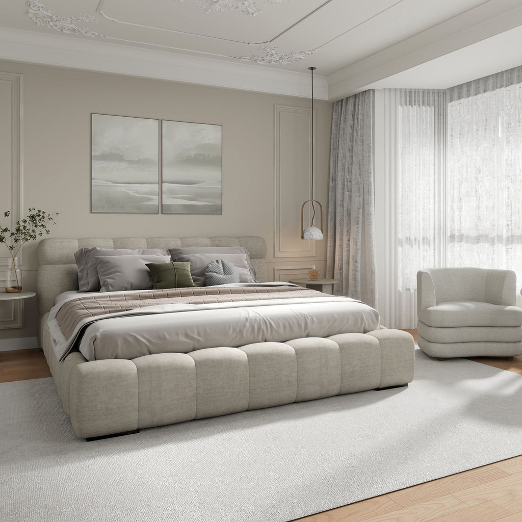 Pasha 78" King Platform Bed in Beige Pearl