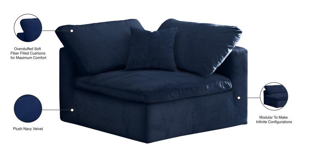 Cozy Velvet Upholstered Overstuffed Fiber Filled Comfort Comfort Corner Modular Chair