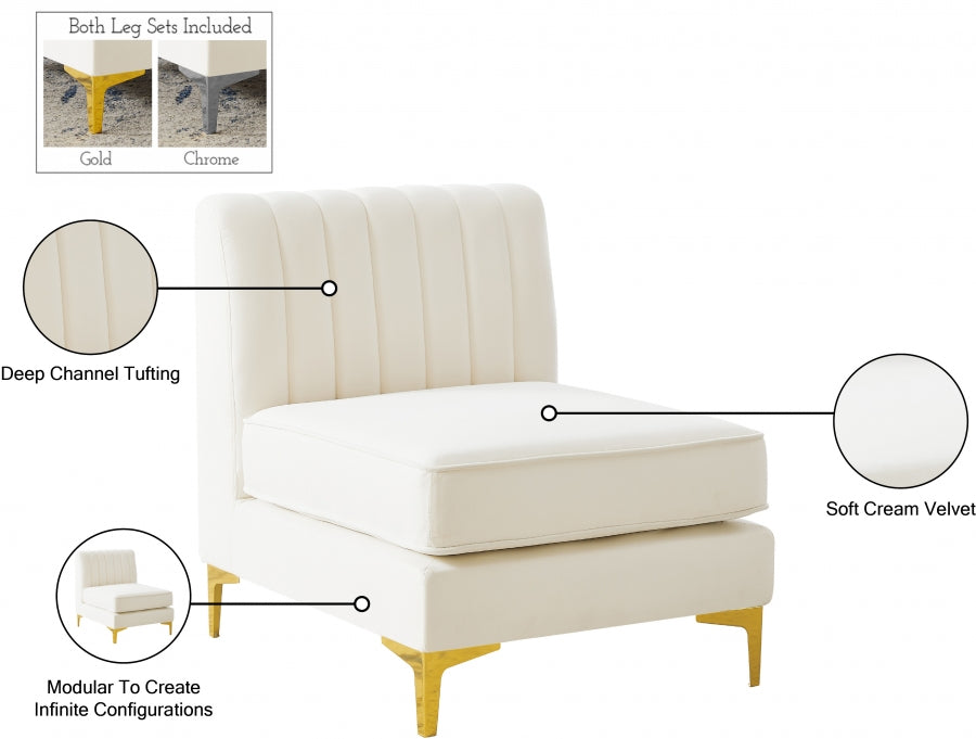 Alina Velvet Upholstered Modular Armless Chair