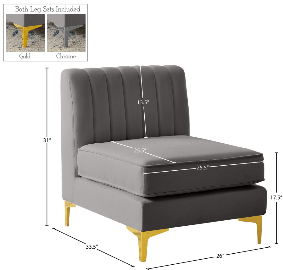 Alina Velvet Upholstered Modular Armless Chair