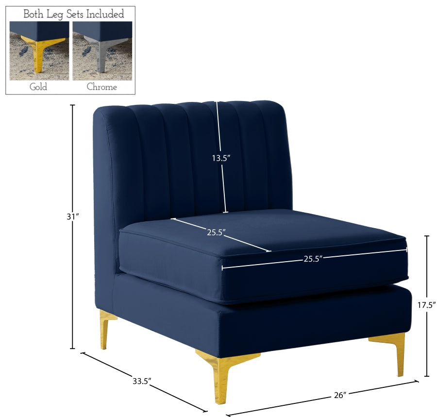 Alina Velvet Upholstered Modular Armless Chair