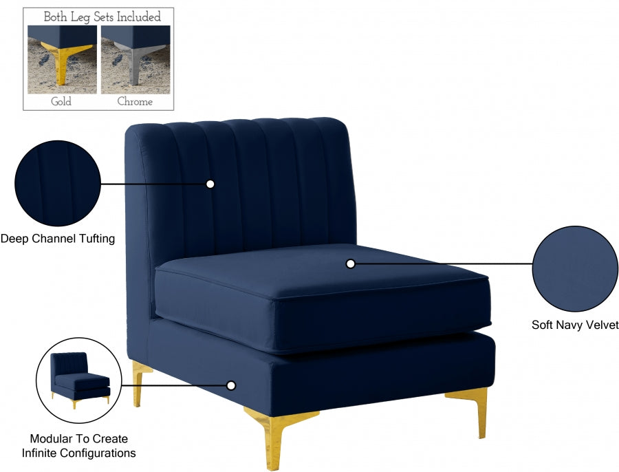 Alina Velvet Upholstered Modular Armless Chair