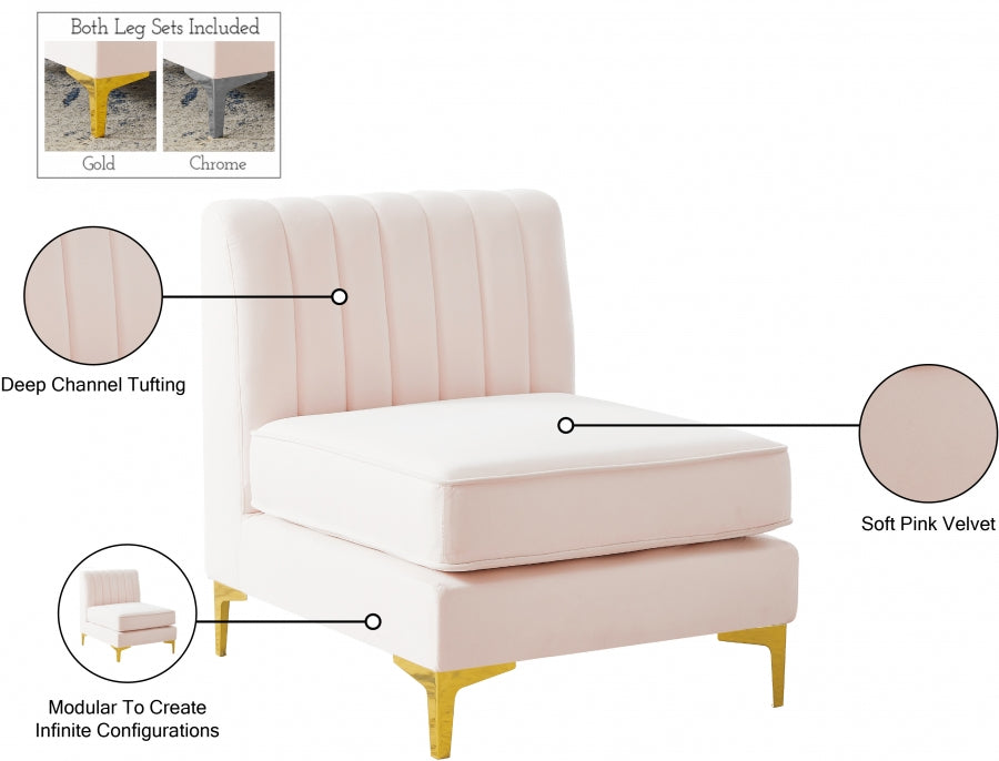 Alina Velvet Upholstered Modular Armless Chair