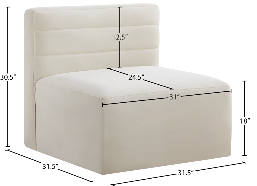 Quincy Velvet Upholstered Comfort Armless Modular Chair