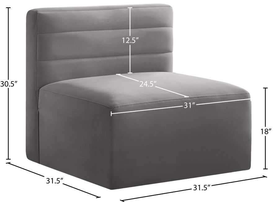 Quincy Velvet Upholstered Comfort Armless Modular Chair