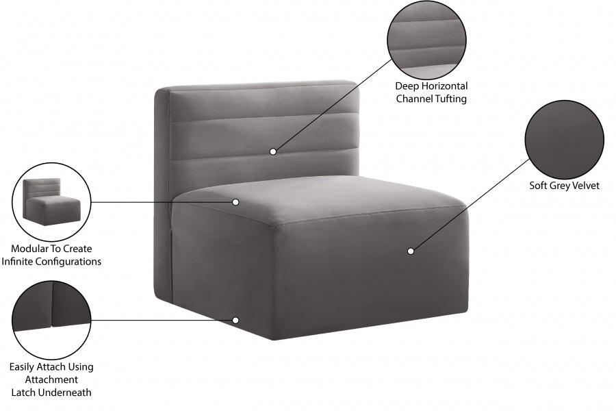 Quincy Velvet Upholstered Comfort Armless Modular Chair