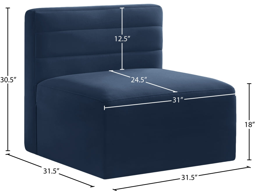 Quincy Velvet Upholstered Comfort Armless Modular Chair