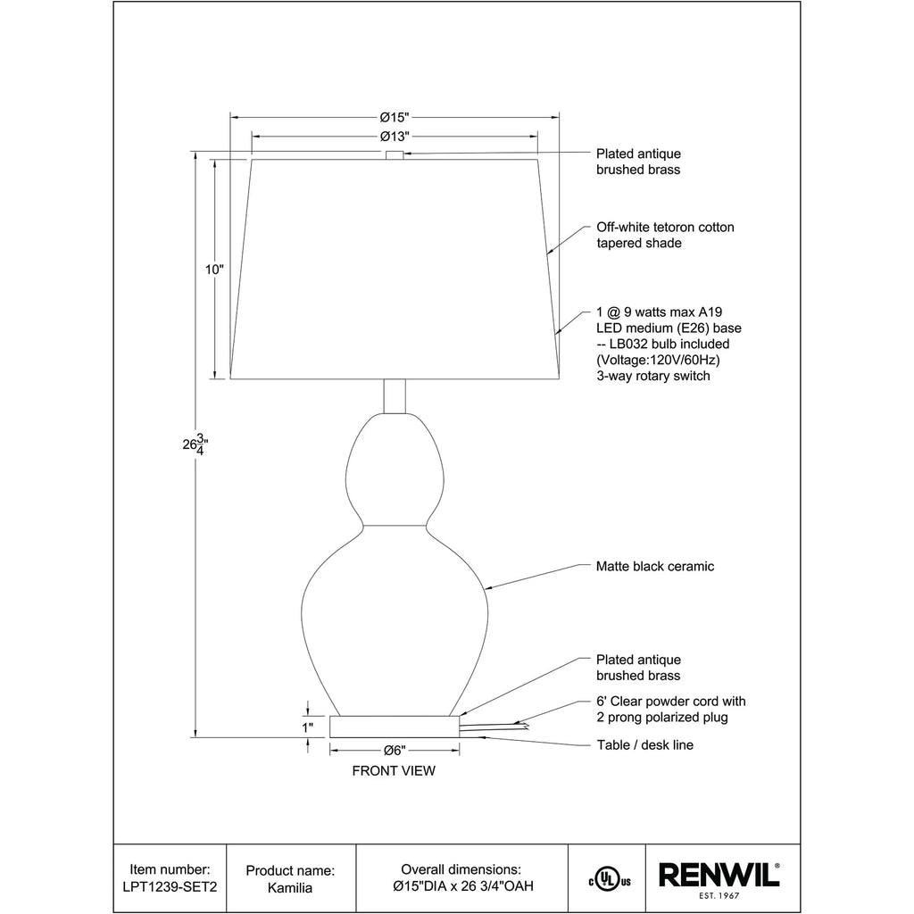 Kamilia Table Lamp Set of 2