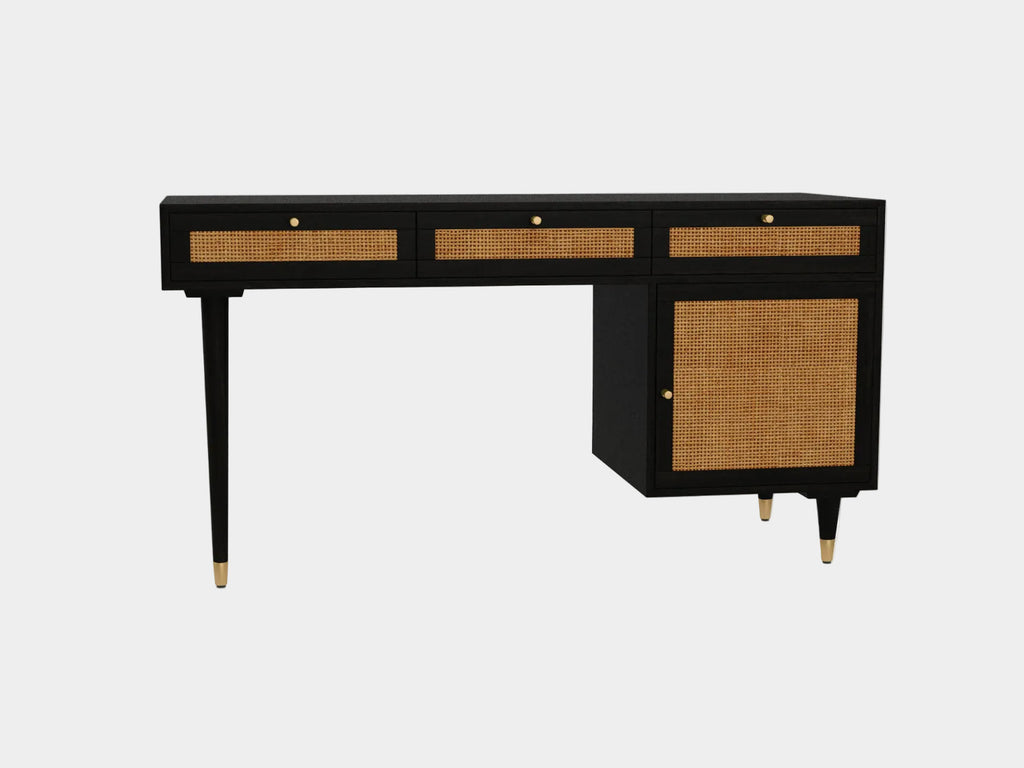 Sierra 60" Cane 3-Drawer Desk With Storage