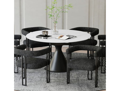 Calisto Round Pedestal Dining Table w/Extension in White and Black