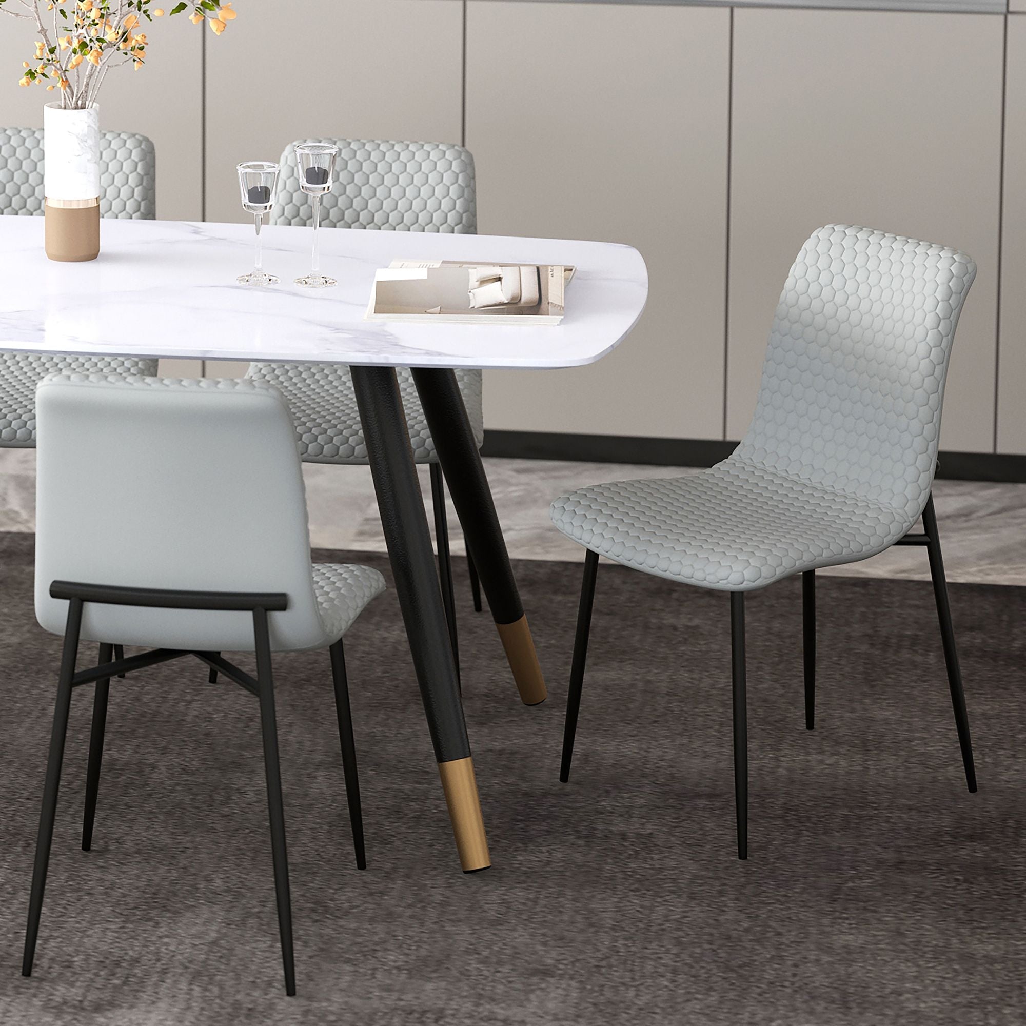 Brixx Dining Chair, set of 2, in Light Grey Faux Leather and Black
