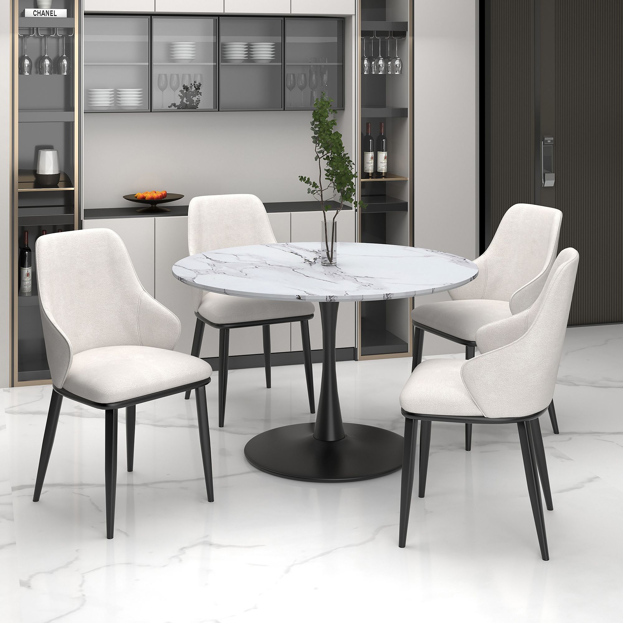 Kash Dining Chair, set of 2, in Beige Fabric and Black