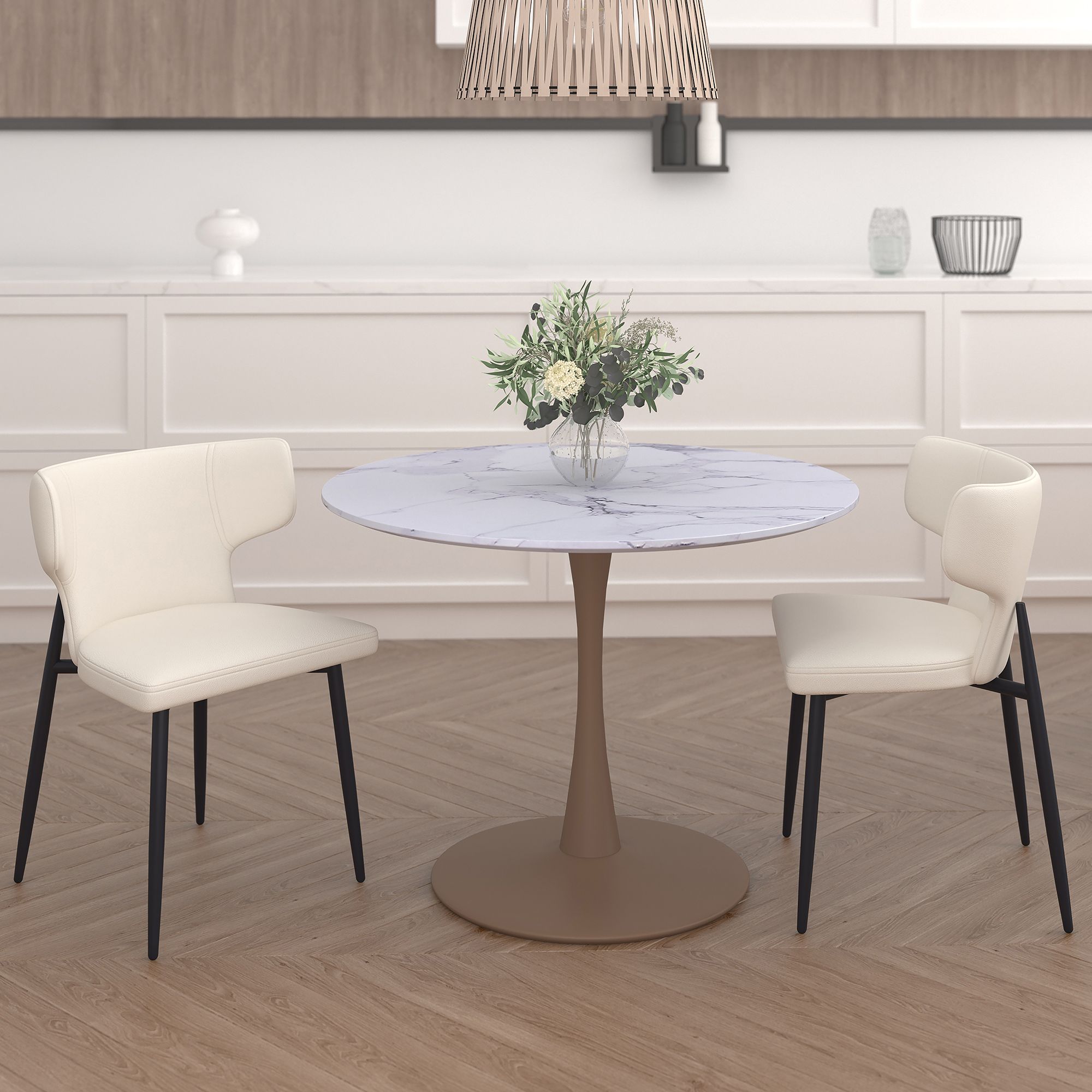 Olis Dining Chair, set of 2, in Beige Faux Leather and Black