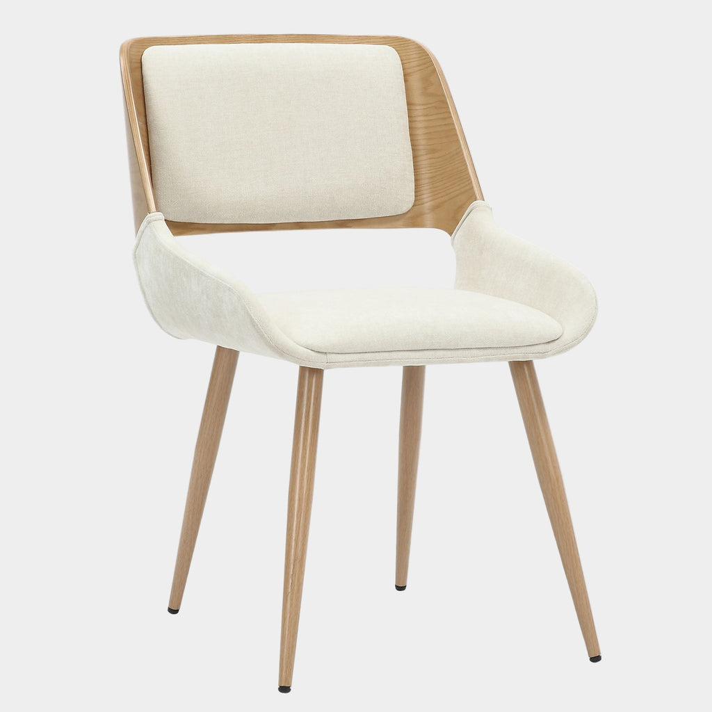 Hudson Dining Chair in Beige Fabric and Natural Metal and Wood