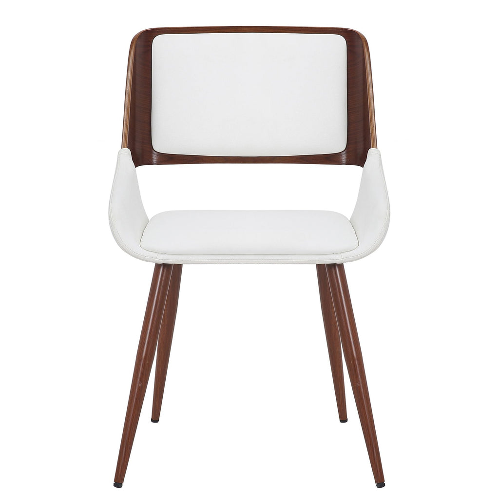 Hudson Dining Chair in White Faux Leather and Walnut Metal and Wood