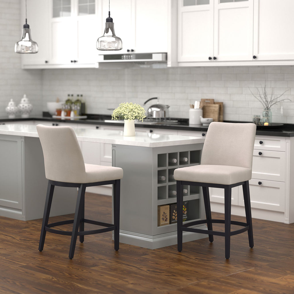 Jace 26" Counter Stool, set of 2, in Beige Fabric and Black