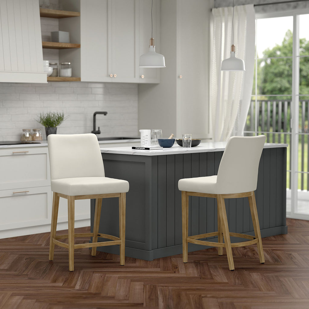 Jace 26" Counter Stool, set of 2, in Beige Fabric and Natural