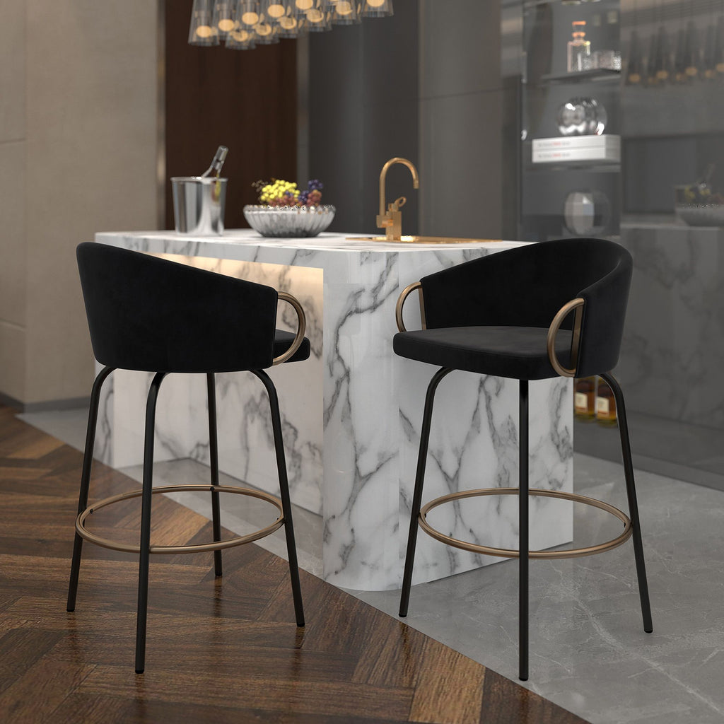 Lavo 26" Counter Stool, set of 2, in Black and Gold