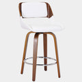 Hudson 26" Counter Stool with Swivel in White Faux Leather and Walnut