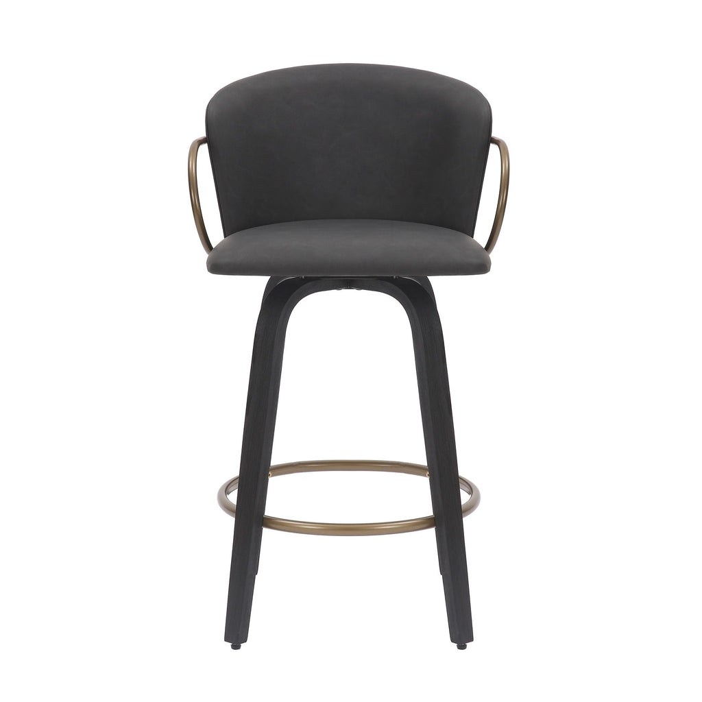 Lawson 26" Counter Stool, set of 2, with Swivel in Vintage Charcoal, Black and Aged Gold