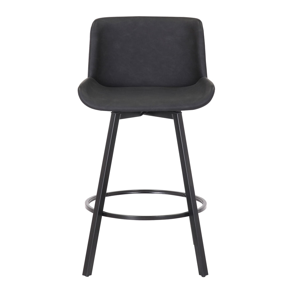 Fern 26" Counter Stool, set of 2, with Swivel in Vintage Charcoal Faux Leather and Black