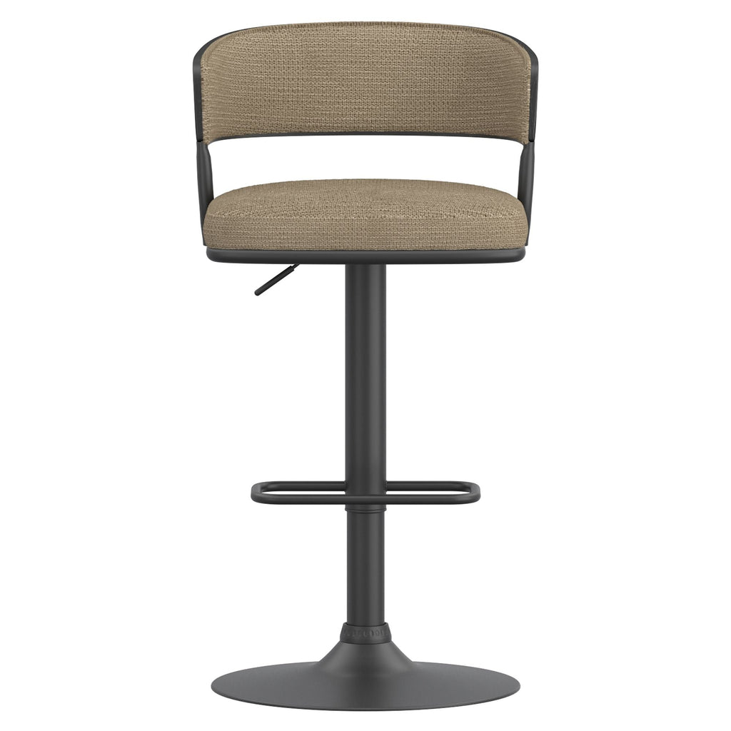 Kazan Adjustable Air-Lift Stool, Set of 2 in Dark Beige Performance Fabric & Black Metal