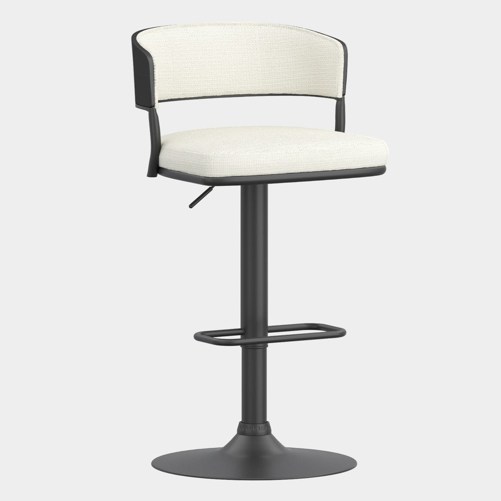 Kazan Adjustable Air-Lift Stool, Set of 2 in Ivory Performance Fabric & Black Metal