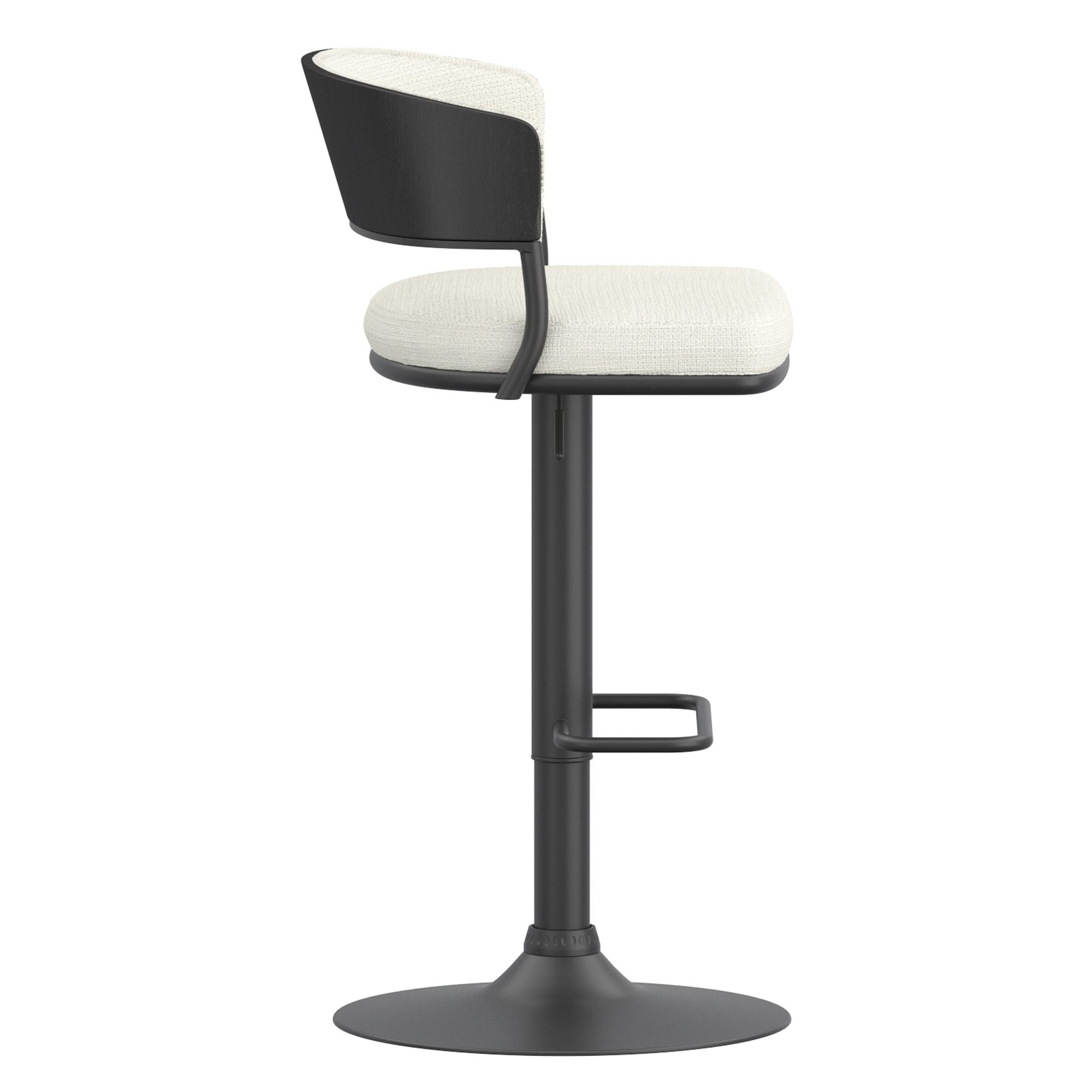 Kazan Adjustable Air-Lift Stool, Set of 2 in Ivory Performance Fabric & Black Metal