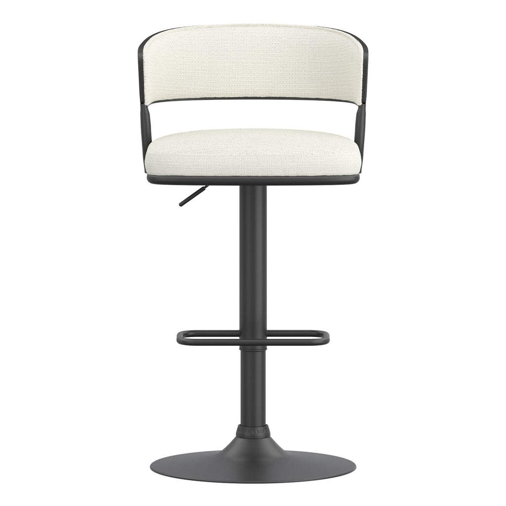 Kazan Adjustable Air-Lift Stool, Set of 2 in Ivory Performance Fabric & Black Metal