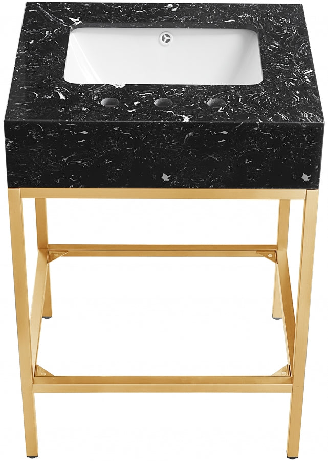 Marmo Engineered Stone Top, Brushed Gold And Glass Base Vanity