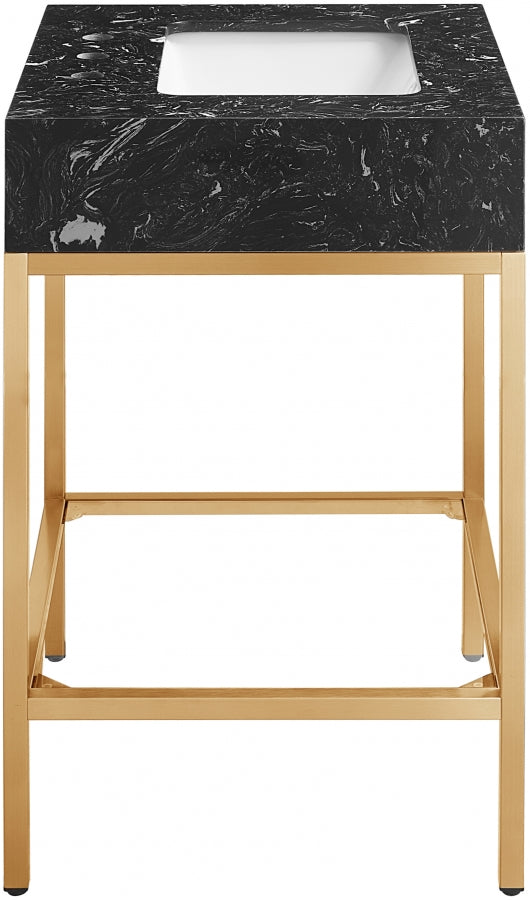 Marmo Engineered Stone Top, Brushed Gold And Glass Base Vanity