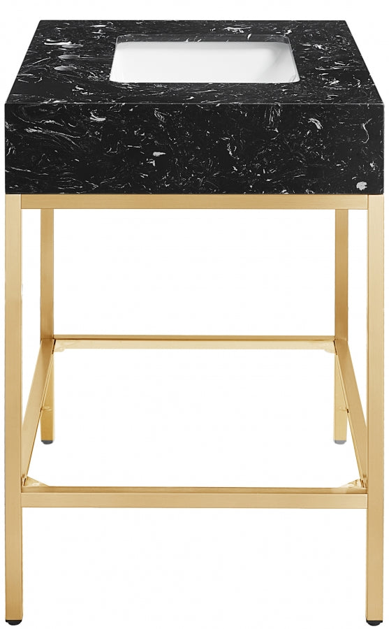 Marmo Engineered Stone Top, Brushed Gold And Glass Base Vanity