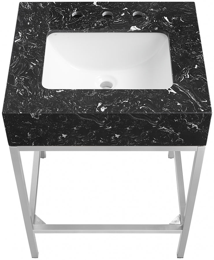 Marmo Engineered Stone Top and Brushed Chrome, Steel And Glass Base Vanity