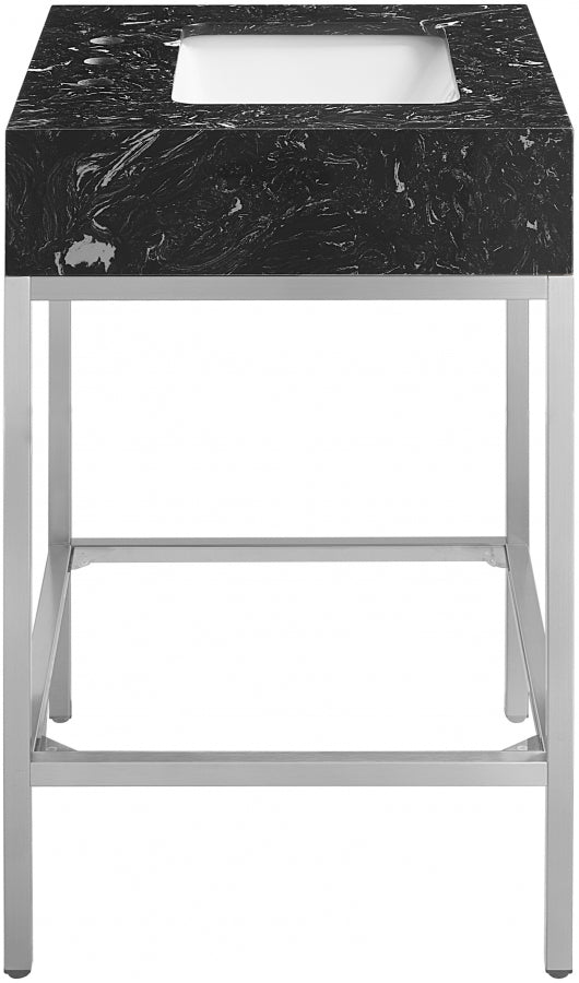 Marmo Engineered Stone Top and Brushed Chrome, Steel And Glass Base Vanity