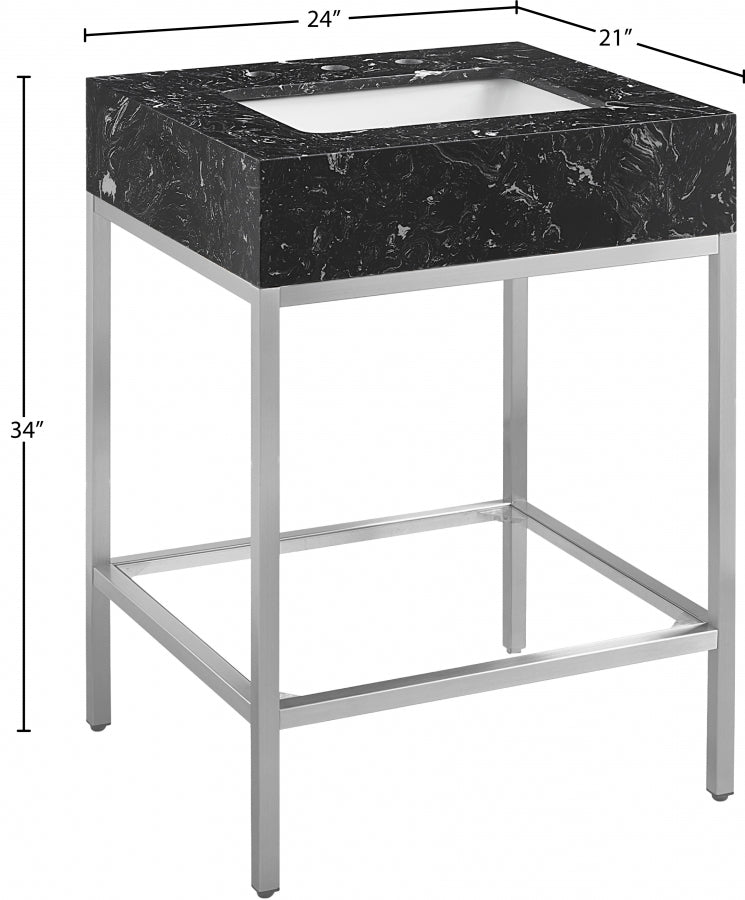 Marmo Engineered Stone Top and Brushed Chrome, Steel And Glass Base Vanity