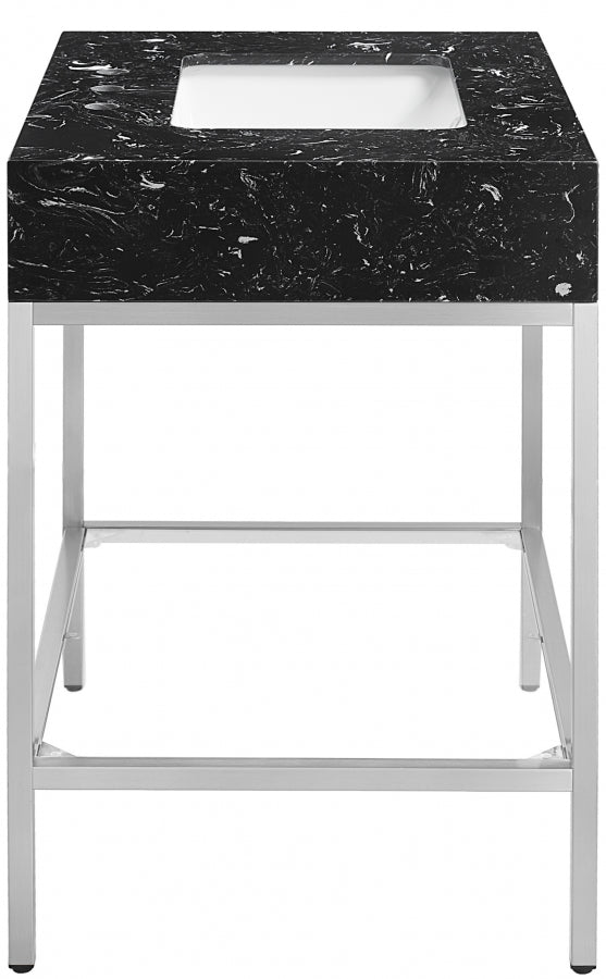 Marmo Engineered Stone Top and Brushed Chrome, Steel And Glass Base Vanity