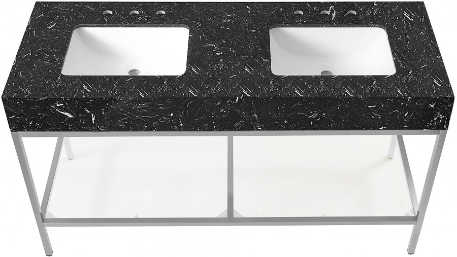 Marmo Engineered Stone Top and Brushed Chrome, Steel And Glass Base Vanity