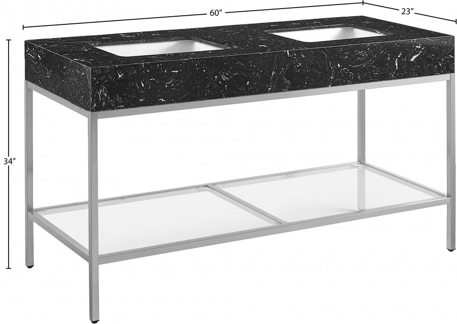 Marmo Engineered Stone Top and Brushed Chrome, Steel And Glass Base Vanity