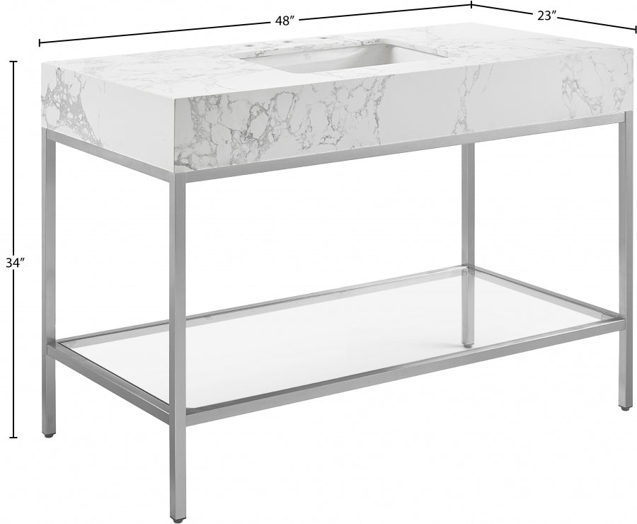 Marmo Engineered Stone Top and Brushed Chrome, Steel And Glass Base Vanity