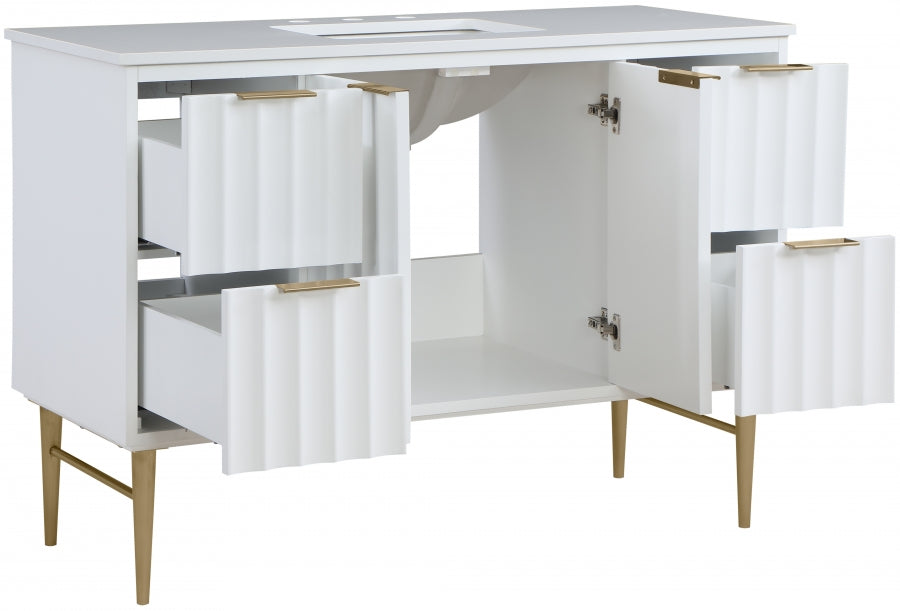 Modernist 48" Engineered Stone Top And Solid Wood Base Bathroom Vanity