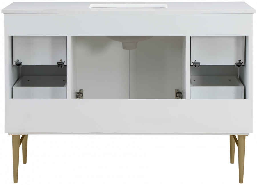 Modernist 48" Engineered Stone Top And Solid Wood Base Bathroom Vanity