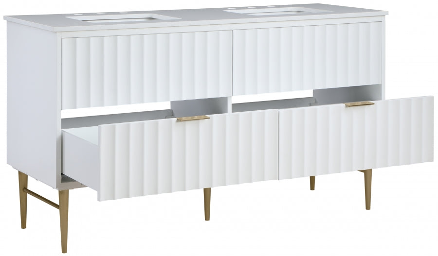 Modernist 60" Engineered Stone Top And Solid Wood Base Bathroom Vanity