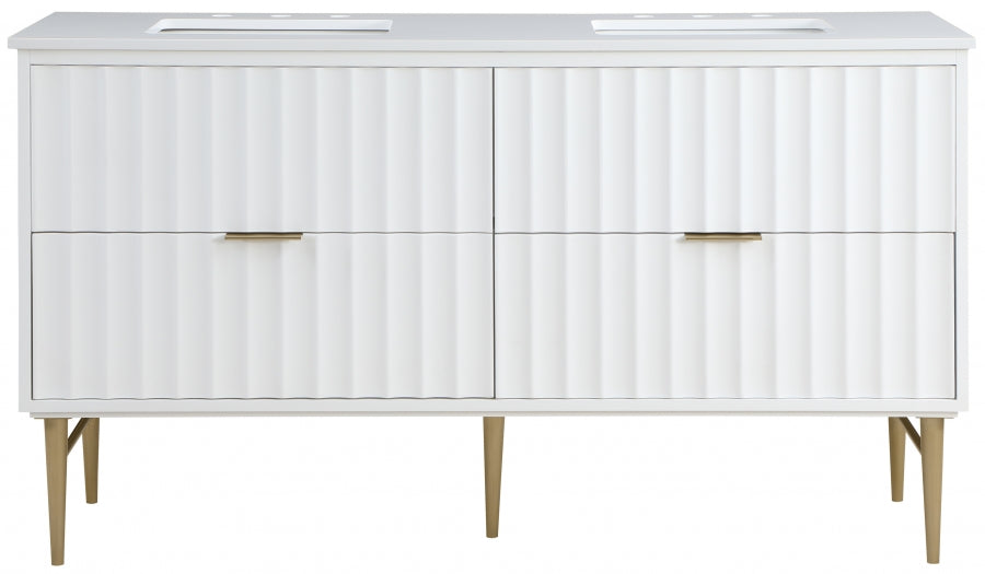 Modernist 60" Engineered Stone Top And Solid Wood Base Bathroom Vanity