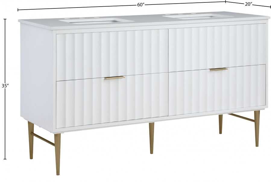 Modernist 60" Engineered Stone Top And Solid Wood Base Bathroom Vanity