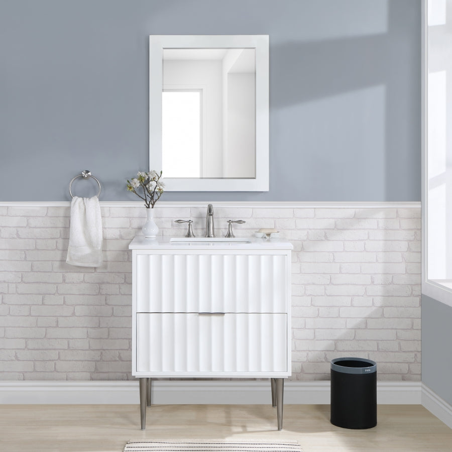 Modernist Engineered Stone Top And Solid Wood Base (brushed chrome) Bathroom Vanity