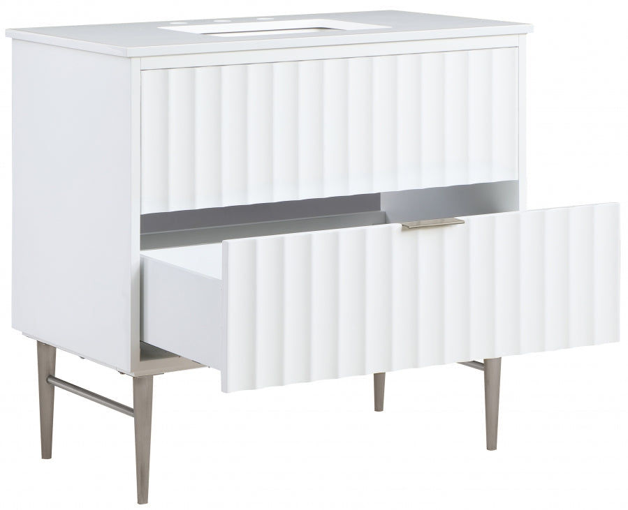 Modernist Engineered Stone Top And Solid Wood Base (brushed chrome) Bathroom Vanity