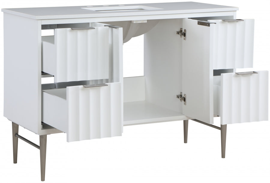 Modernist 48" Engineered Stone Top And Solid Wood Base Bathroom Vanity