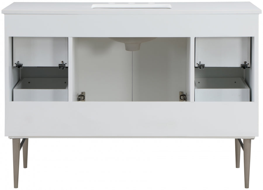 Modernist 48" Engineered Stone Top And Solid Wood Base Bathroom Vanity